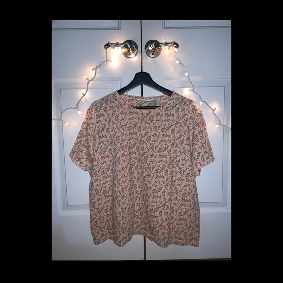 Basic Editions Tops - Vintage pink and green floral shirt